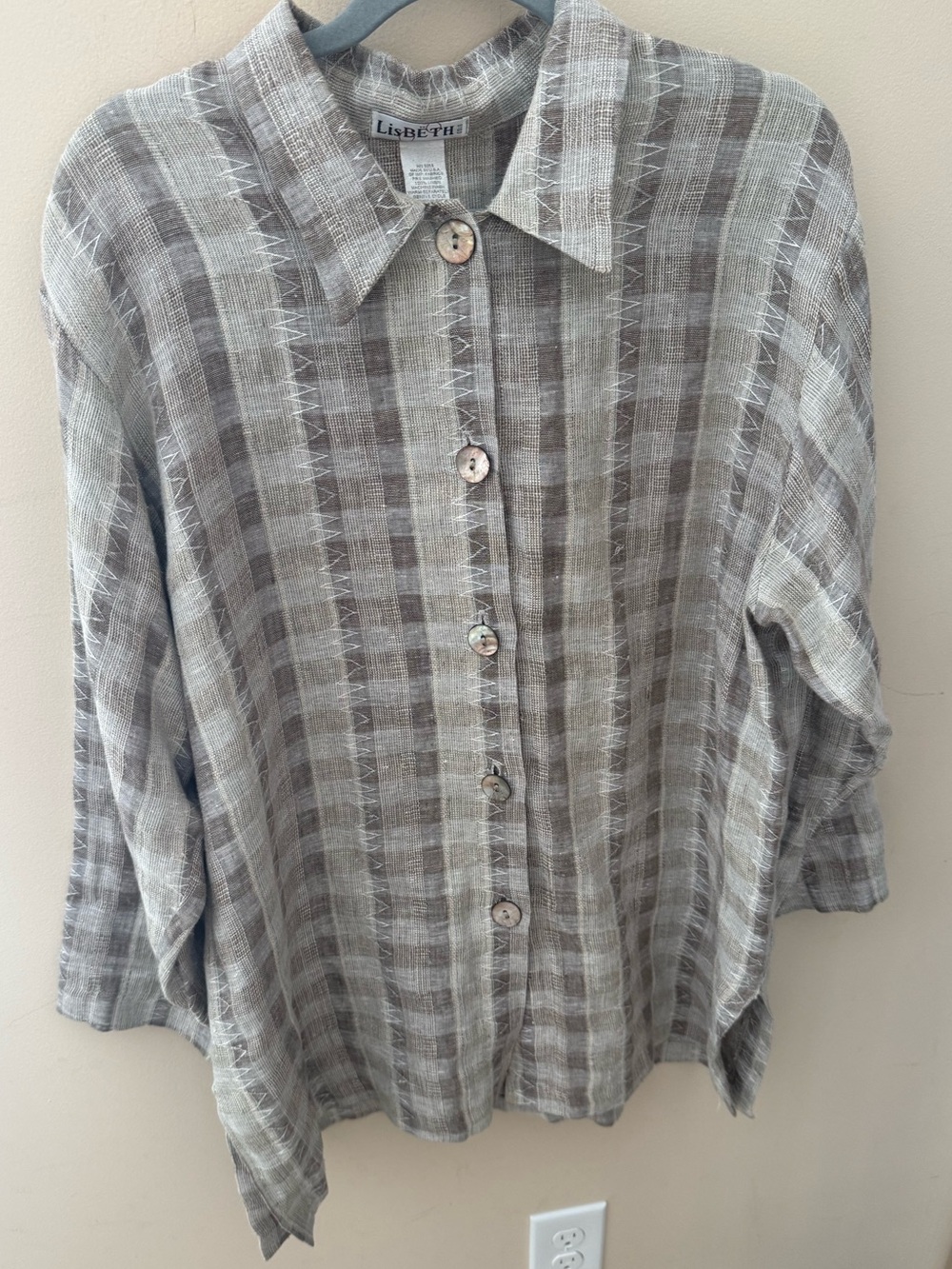 Vintage Lisbeth Oslo Linen Button Tunic grey size small lagenlook Medium